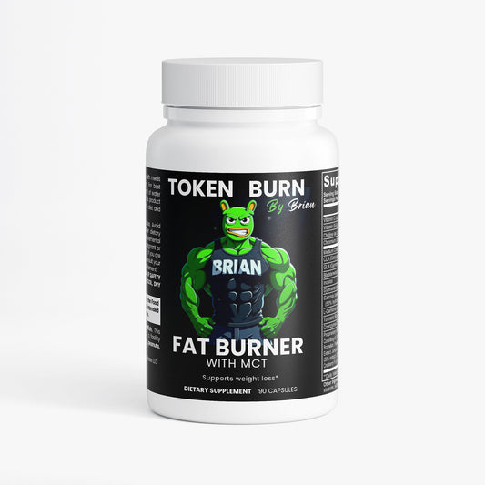Fat burner supplement bottle with superhero graphic on a white background
