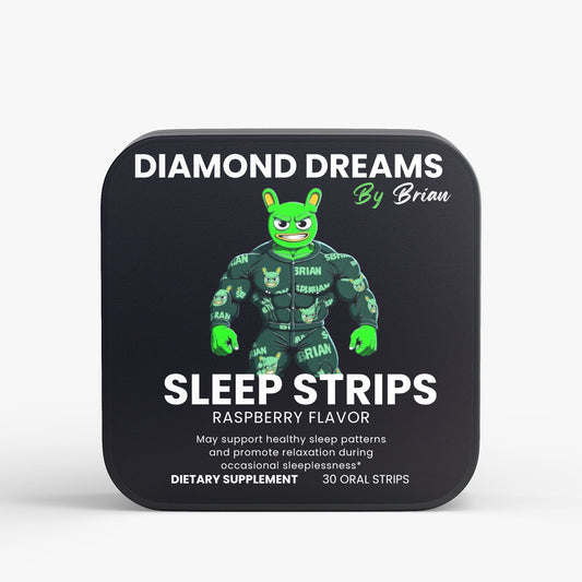 Diamond Dreams by Brian sleep strips packaging with green character illustration on a white background