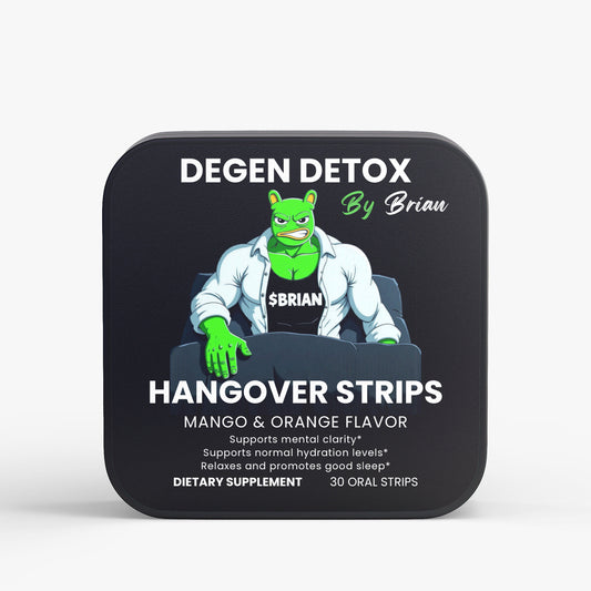 Deben Detox Hangover Strips packaging with a cartoon character on a white background